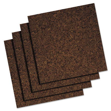 Cork Panels, 12" x 0.38" x 12", Brown, 4/Pack