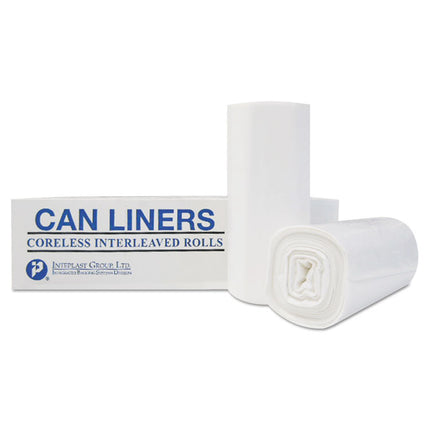 Low-Density Commercial Can Liners, 60 gal, 0.8 mil, 38" x 58", White, Interleaved Roll, 20 Bags/Roll, 5 Rolls/Carton