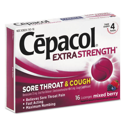 Sore Throat And Cough Lozenges, Mixed Berry, 16/pack, 24 Packs/carton