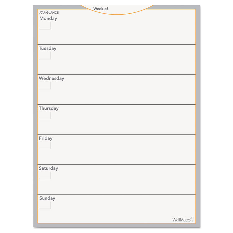 Wallmates Self-Adhesive Dry Erase Weekly Planning Surfaces, 18 X 24, White/gray/orange Sheets, Undated