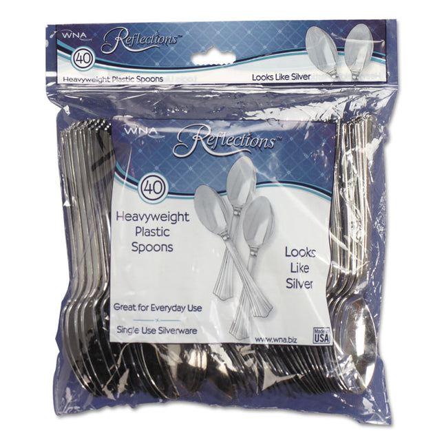 Reflections Heavyweight Plastic Utensils, Spoon, Silver, 40/Pack