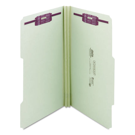 Recycled Pressboard Folders, Two SafeSHIELD Coated Fasteners, 2/5-Cut: R of C, 2" Expansion, Legal Size, Gray-Green, 25/Box