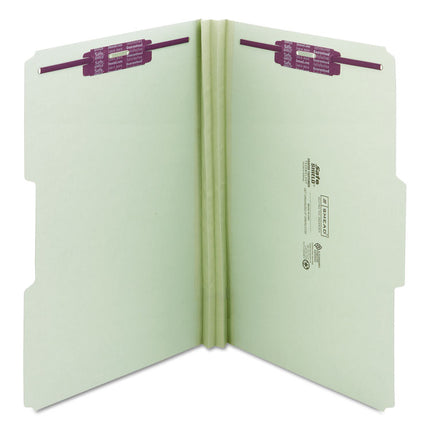 Recycled Pressboard Fastener Folders, 1/3-Cut Tabs, Two SafeSHIELD Fasteners, 2" Expansion, Legal Size, Gray-Green, 25/Box