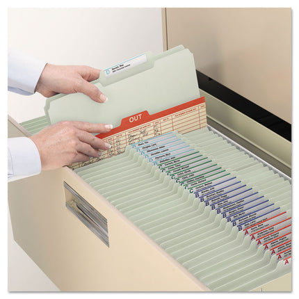Recycled Pressboard Folders, Two SafeSHIELD Coated Fasteners, 2/5-Cut: R of C, 2" Expansion, Legal Size, Gray-Green, 25/Box