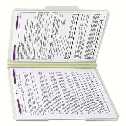 Recycled Pressboard Fastener Folders, 1/3-Cut Tabs, Two SafeSHIELD Fasteners, 2" Expansion, Legal Size, Gray-Green, 25/Box