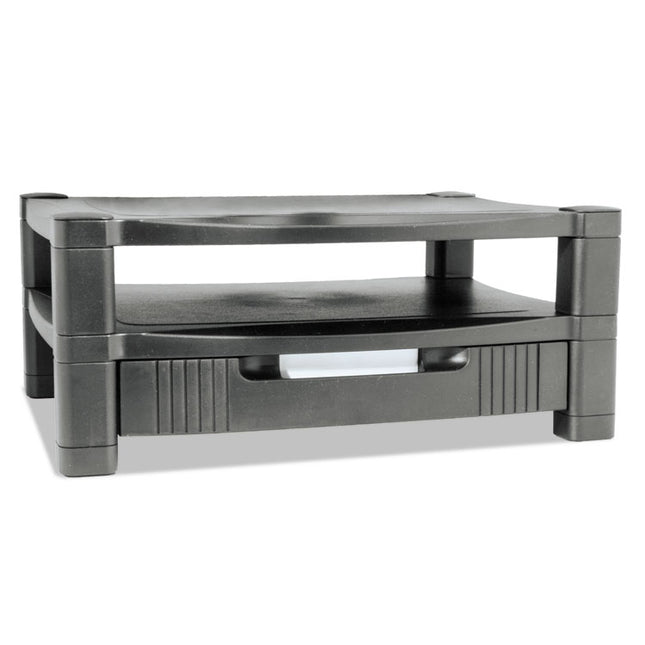 Two-Level Monitor Stand, 17" X 13.25" X 3.5" To 7", Black, Supports 50 Lbs