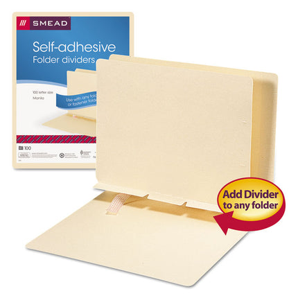 Self-Adhesive Folder Dividers for Top/End Tab Folders, Prepunched for Fasteners, 1 Fastener, Letter Size, Manila, 100/Box