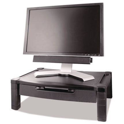 Wide Deluxe Two-Level Monitor Stand With Drawer, 20" X 13.25" X 3" To 6.5", Black, Supports 50 Lbs