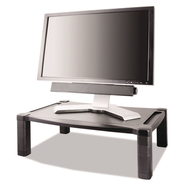 Wide Deluxe Two-Level Monitor Stand, 20" X 13.25" X 3" To 6.5", Black, Supports 50 Lbs