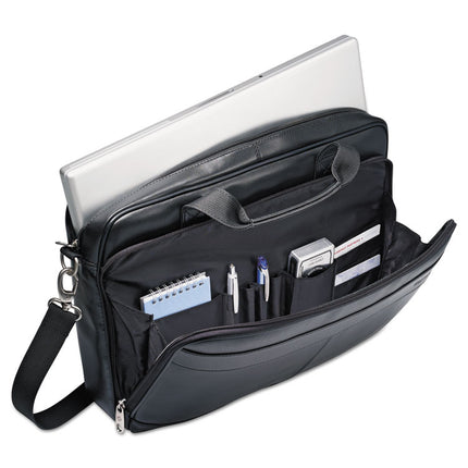 Leather Slim Brief, Fits Devices Up to 15.6", Genuine Leather, 15.75 x 2.5 x 11.75, Black