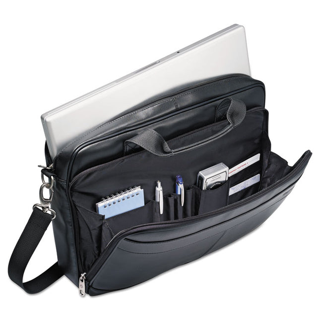 Leather Slim Brief, Fits Devices Up to 15.6", Genuine Leather, 15.75 x 2.5 x 11.75, Black