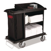 Multi-Shelf Cleaning Cart, Plastic, 4 Shelves, 1 Bin, 22" x 49" x 50", Black