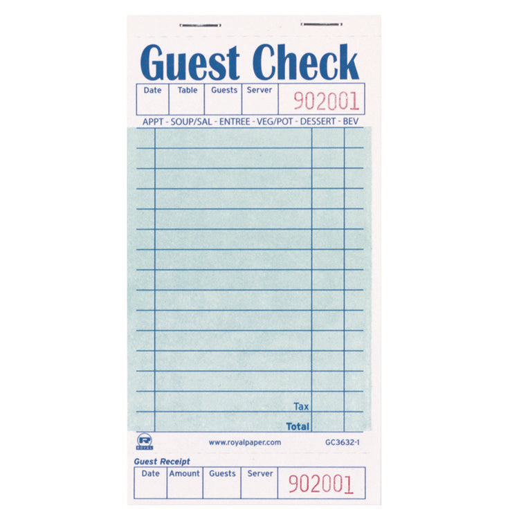 Guest Check Pad with Ruled Back, 15 Lines, One-Part (No Copies), 3.5 x 6.7, 50 Forms/Pad, 50 Pads/Carton