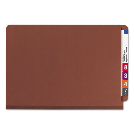 End Tab Pressboard Classification Folders, Six SafeSHIELD Fasteners, 2" Expansion, 2 Dividers, Legal Size, Red, 10/Box