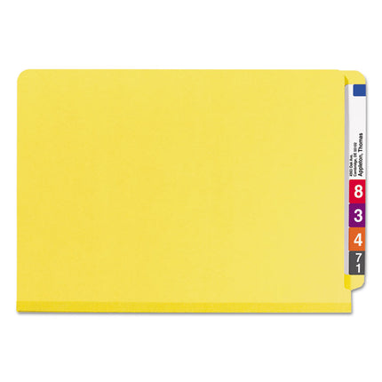 End Tab Pressboard Classification Folders, Six SafeSHIELD Fasteners, 2" Expansion, 2 Dividers, Legal Size, Yellow, 10/Box