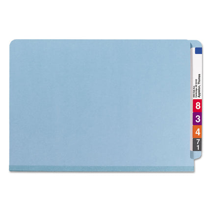 End Tab Pressboard Classification Folders, Six SafeSHIELD Fasteners, 2" Expansion, 2 Dividers, Legal Size, Blue, 10/Box