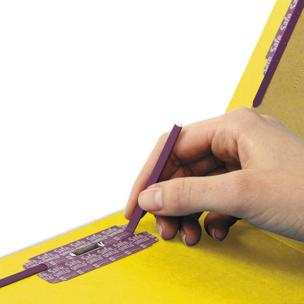 End Tab Pressboard Classification Folders, Six SafeSHIELD Fasteners, 2" Expansion, 2 Dividers, Legal Size, Yellow, 10/Box