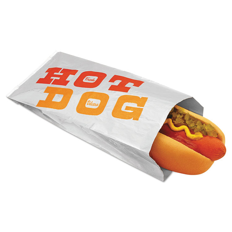Foil/Paper Bag, King Hot Dog Labeling, 12" x 1.5" x 3.5", Silver/Red/Orange, 1,000/Carton