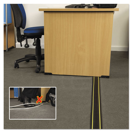 Medium-Duty Floor Cable Cover, 3.25 X 0.5 X 6 Ft, Black With Yellow Stripe