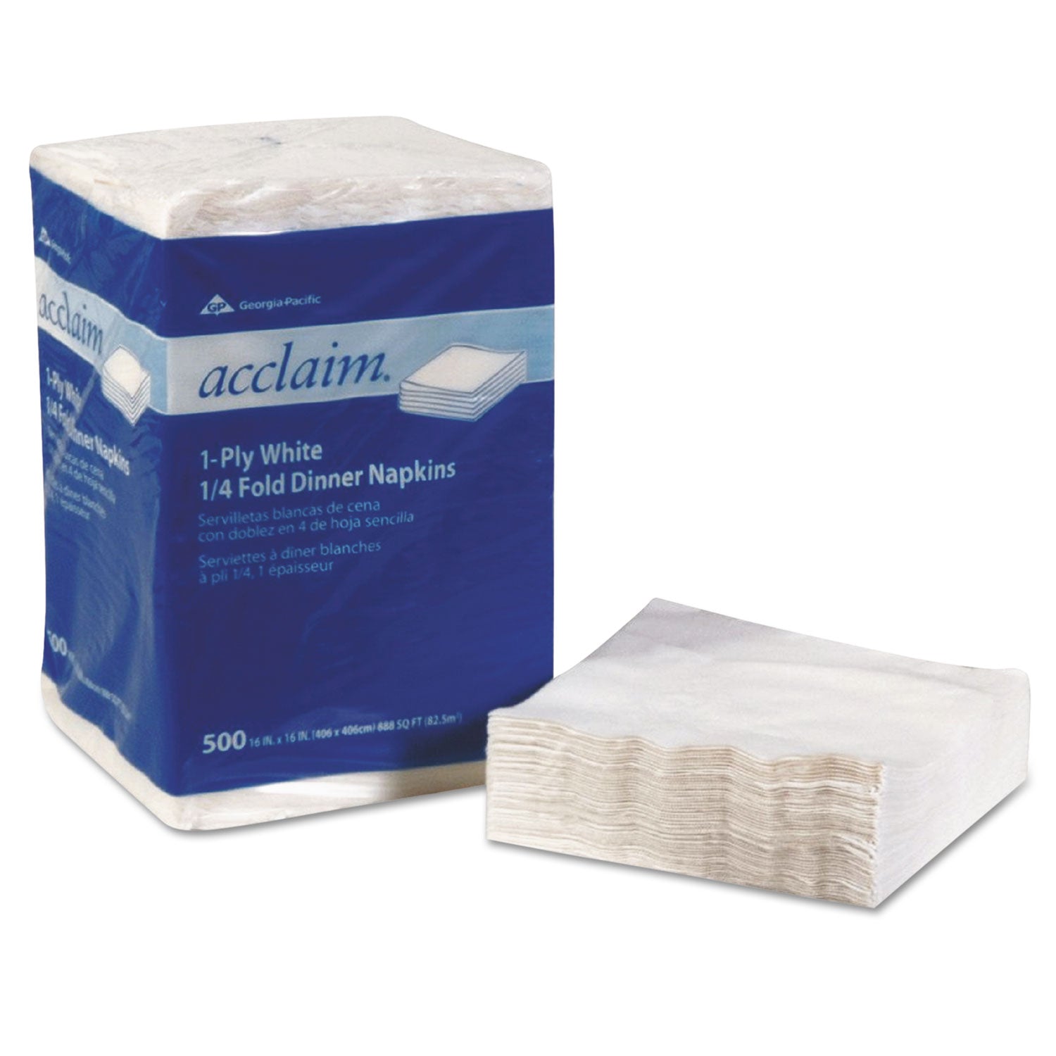 Acclaim 1/4 Fold Paper Dinner Napkins, White, 1-Ply, 16" x 16", 500/Pack, 8 Packs/Carton