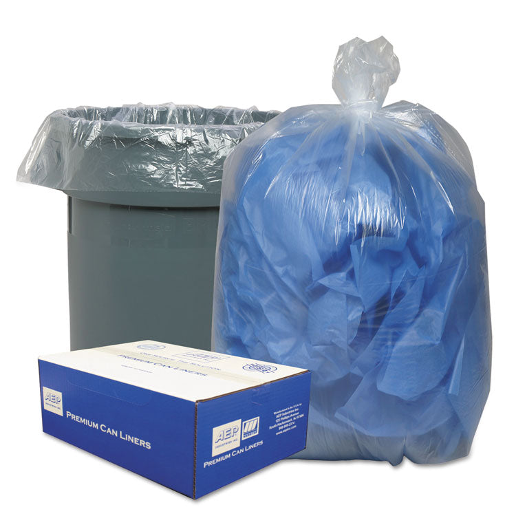 Linear Low-Density Can Liners, 60 gal, 0.9 mil, 38" x 58", Clear, 10 Bags/Roll, 10 Rolls/Carton