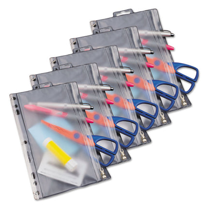 Zipper Binder Pocket, 2- to 5-Hole Punched, 6" x 9.5", Clear