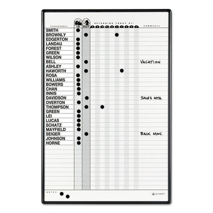 Employee In/Out Board System, 36-Person Tracking, 24" x 36", White/Gray Surface, Black Aluminum Frame