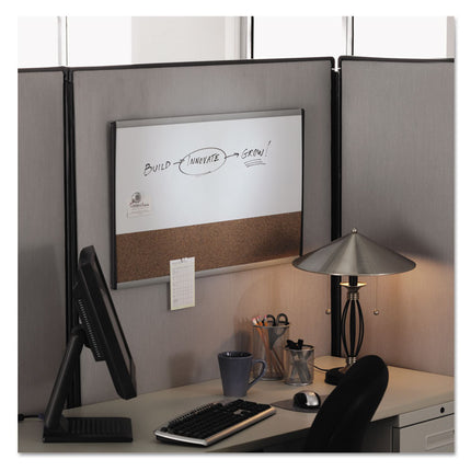 ARC Frame Cubicle Board, Combo Dry Erase/Cork Bulletin, 30" x 18", Tan/White Surface, Satin Aluminum Frame
