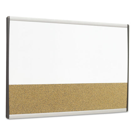 ARC Frame Cubicle Board, Combo Dry Erase/Cork Bulletin, 30" x 18", Tan/White Surface, Satin Aluminum Frame