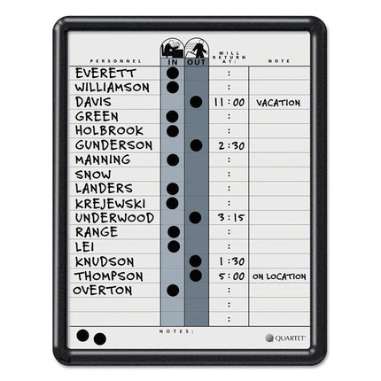 Employee In/Out Board, Personnel In/Out Tracking Chart, 11" x 14", White/Gray Surface, Black Plastic Frame