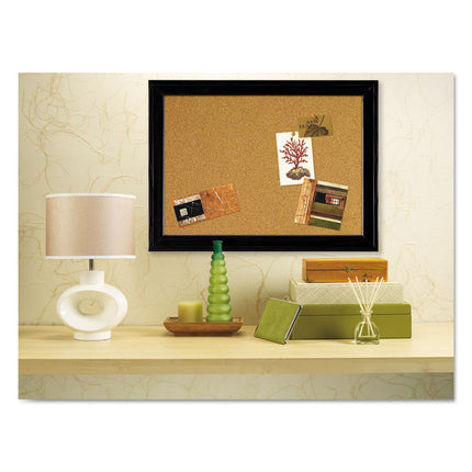 Cork Bulletin Board with Black Frame, 17" x 11", Tan Surface, Black Fiberboard (MDF) Frame
