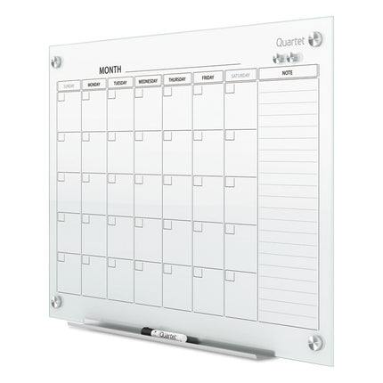 Infinity Magnetic Glass Calendar Board, Monthly Planning/Scheduling, 48" x 36", White Surface