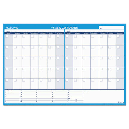 30/60-Day Undated Horizontal Erasable Wall Planner, 48 X 32, White/blue Sheets, Undated