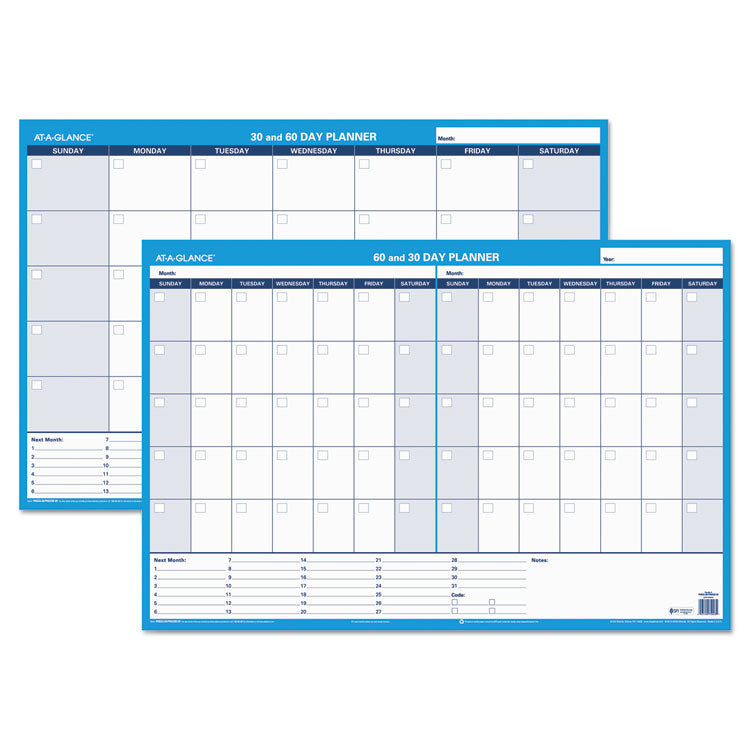 30/60-Day Undated Horizontal Erasable Wall Planner, 36 X 24, White/blue Sheets, Undated