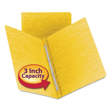 Prong Fastener Premium Pressboard Report Cover, Two-Piece Prong Fastener, 3" Capacity, 8.5 x 11, Yellow/Yellow