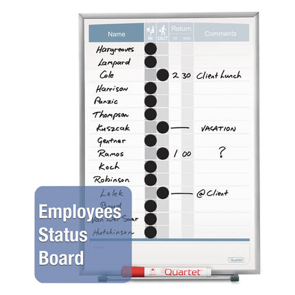 Matrix Employee In/Out Board, Vertical, 15-Person Tracking, 11" x 16", White Surface, Satin Aluminum Frame