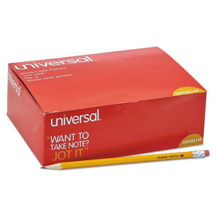 #2 Woodcase Pencil Value Pack, HB (#2), Black Lead, Yellow Barrel, 144/Box