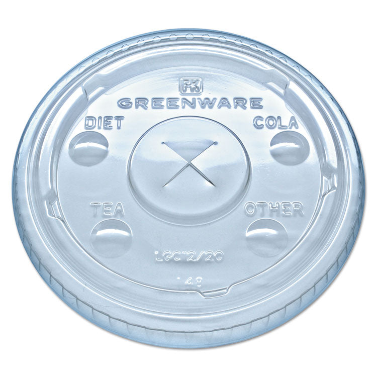 Greenware Cold Drink Lids, Fits 9 oz Old Fashioned Cups/12 oz Squat Cups/20 oz Cups, Plastic, Clear, 1,000/Carton