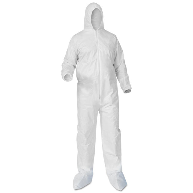 A35 Liquid And Particle Protection Coveralls, Zipper Front, Hood/boots, Elastic Wrists/ankles, 5x-Large, White, 25/carton