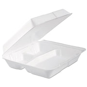 Foam Hinged Lid Container, 3 Compartments, 9.3 x 9.5 x 3, White, 100/Bag, 2 Bag/Carton