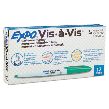 Vis-A-Vis Wet Erase Marker, Fine Bullet Tip, Green, Dozen