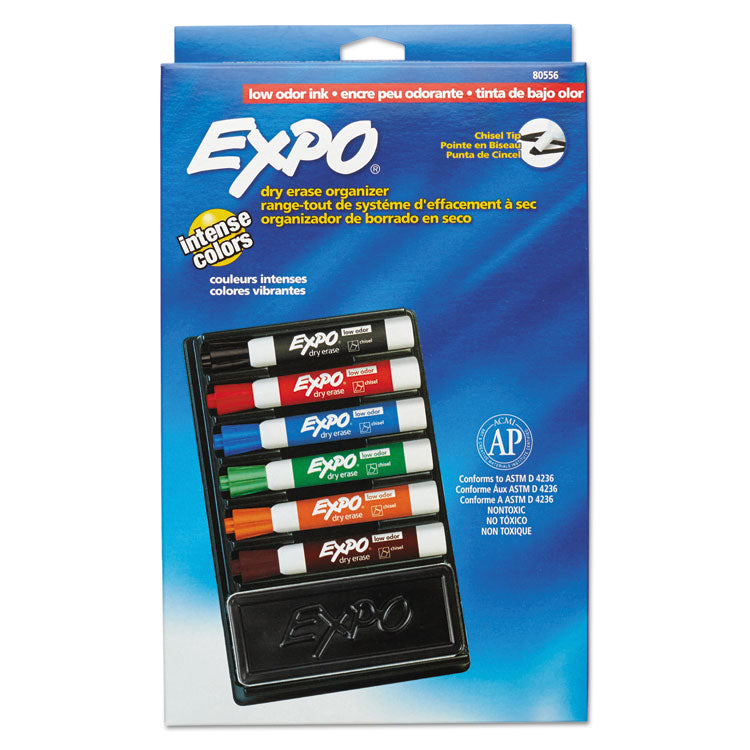 Low-Odor Dry Erase Marker And Organizer Kit, Broad Chisel Tip, Assorted Colors, 6/set