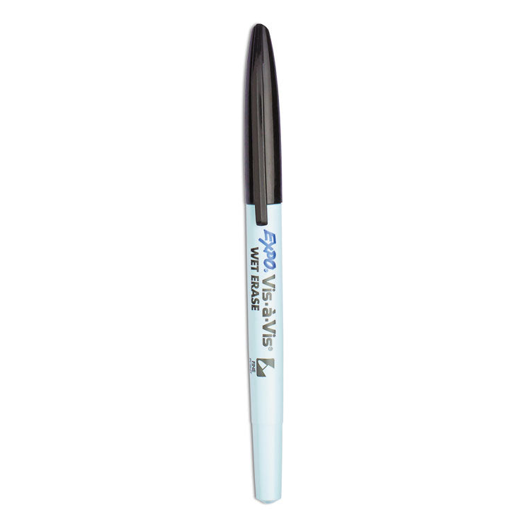 Vis-A-Vis Wet Erase Marker, Fine Bullet Tip, Black, Dozen