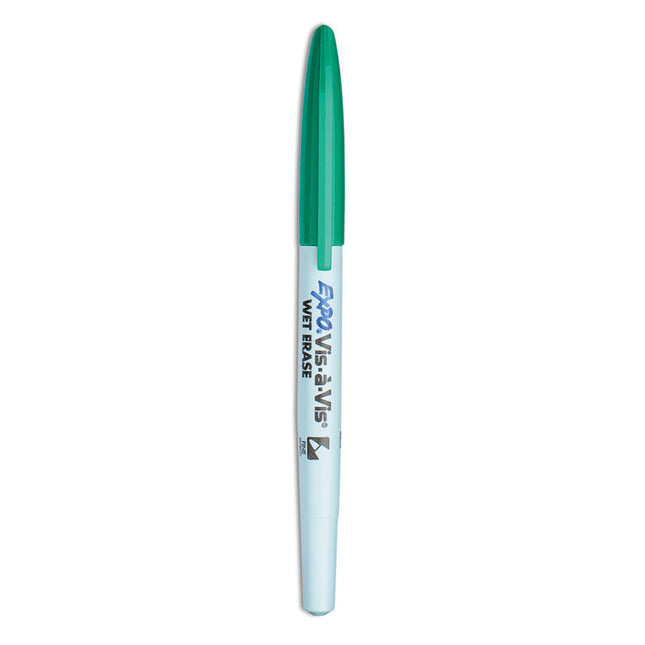 Vis-A-Vis Wet Erase Marker, Fine Bullet Tip, Green, Dozen