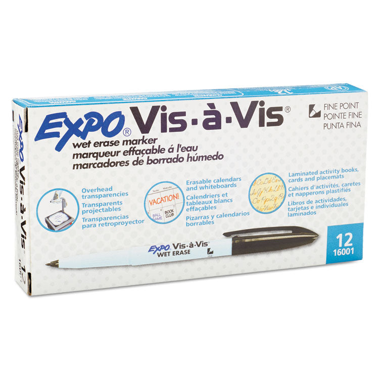 Vis-A-Vis Wet Erase Marker, Fine Bullet Tip, Black, Dozen