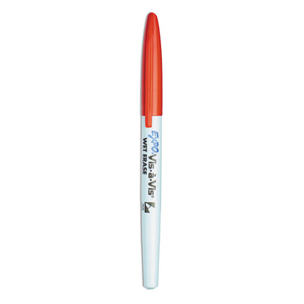 Vis-A-Vis Wet Erase Marker, Fine Bullet Tip, Red, Dozen