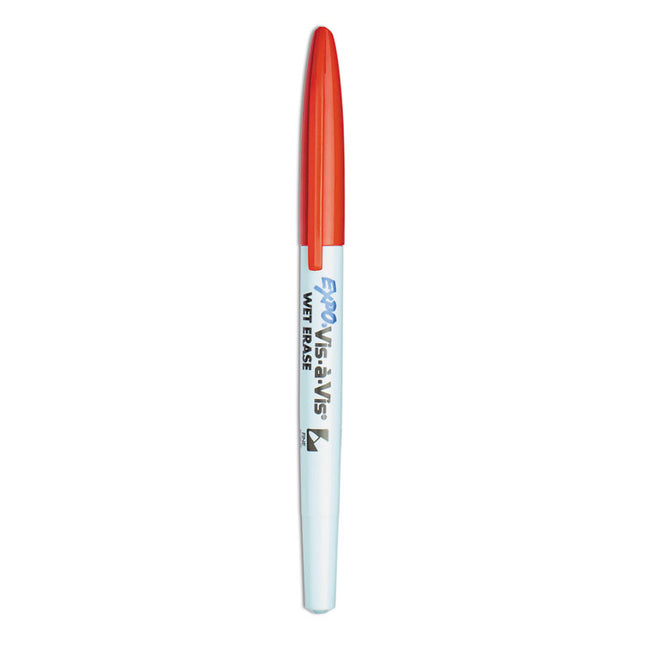Vis-A-Vis Wet Erase Marker, Fine Bullet Tip, Red, Dozen