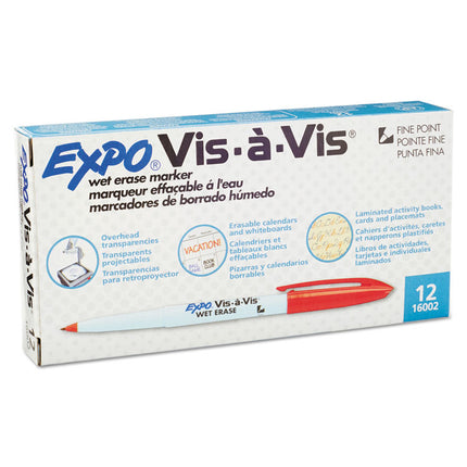Vis-A-Vis Wet Erase Marker, Fine Bullet Tip, Red, Dozen