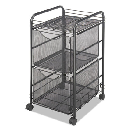 Onyx Mesh Mobile Double File, Metal, 1 Shelf, 2 Drawers, 15.75" x 17" x 27", Black