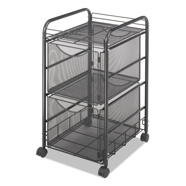 Onyx Mesh Mobile Double File, Metal, 1 Shelf, 2 Drawers, 15.75" x 17" x 27", Black